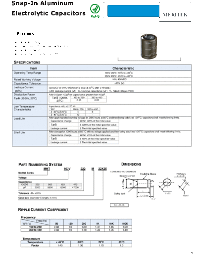 Meritek [snap-in] MHT Series  . Electronic Components Datasheets Passive components capacitors Meritek Meritek [snap-in] MHT Series.pdf