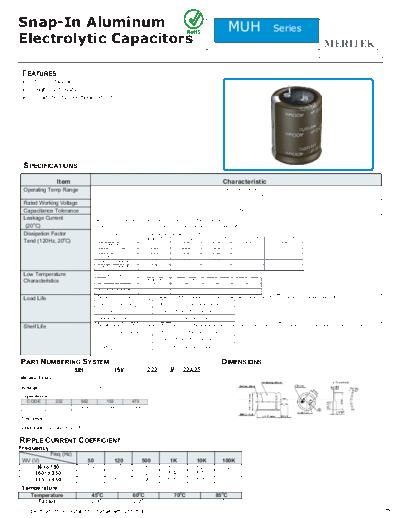 Meritek [snap-in] MUH Series  . Electronic Components Datasheets Passive components capacitors Meritek Meritek [snap-in] MUH Series.pdf
