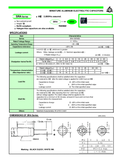 Samyoung [radial thru-hole] SRA Series  . Electronic Components Datasheets Passive components capacitors Samyoung Samyoung [radial thru-hole] SRA Series.pdf