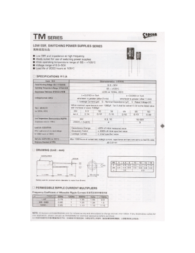 Sapcon [radial thru-hole] TM Series  . Electronic Components Datasheets Passive components capacitors Sapcon Sapcon [radial thru-hole] TM Series.pdf