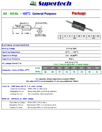 S-Tech [Supertech] S-Tech [axial] AX-H Series  . Electronic Components Datasheets Passive components capacitors S-Tech [Supertech] S-Tech [axial] AX-H Series.pdf