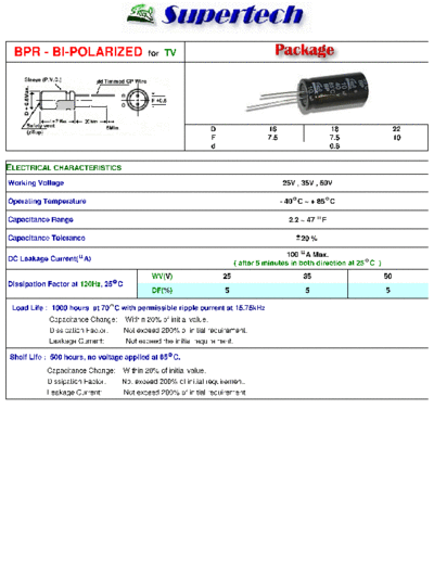 S-Tech [Supertech] S-Tech [bi-polar radial] BPR Series  . Electronic Components Datasheets Passive components capacitors S-Tech [Supertech] S-Tech [bi-polar radial] BPR Series.pdf