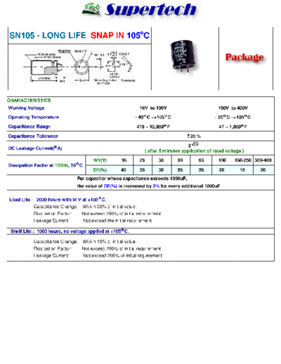 S-Tech [Supertech] S-Tech [snap-in] SN105 Series  . Electronic Components Datasheets Passive components capacitors S-Tech [Supertech] S-Tech [snap-in] SN105 Series.pdf