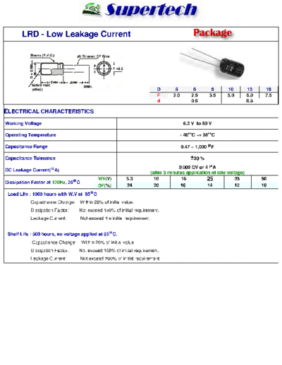 S-Tech [Supertech] S-Tech [radial thru-hole] LRD Series  . Electronic Components Datasheets Passive components capacitors S-Tech [Supertech] S-Tech [radial thru-hole] LRD Series.pdf