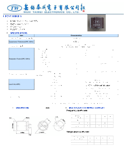 TW [Wuxi Taiwei] TW [snap-in] CD293 Series  . Electronic Components Datasheets Passive components capacitors TW [Wuxi Taiwei] TW [snap-in] CD293 Series.pdf
