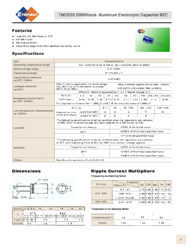 Topmay [radial thru-hole] TMCE03-GM Series  . Electronic Components Datasheets Passive components capacitors Topmay Topmay [radial thru-hole] TMCE03-GM Series.pdf