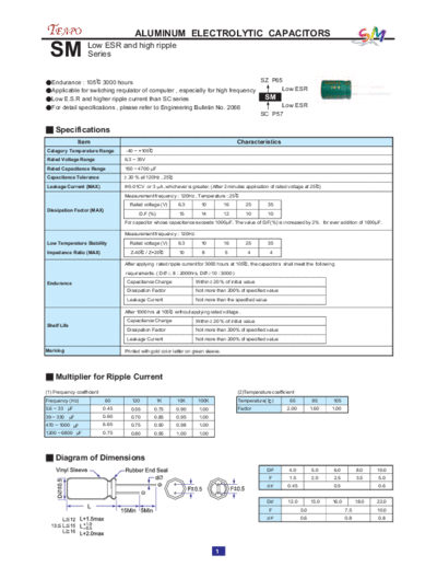 Teapo [radial thru-hole] SM Series  . Electronic Components Datasheets Passive components capacitors Teapo Teapo [radial thru-hole] SM Series.pdf