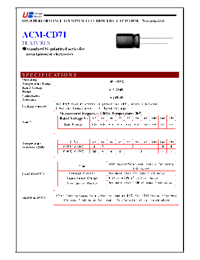 UB [United Benefit] UB [non-polar radial] ACM-CD71 Series  . Electronic Components Datasheets Passive components capacitors UB [United Benefit] UB [non-polar radial] ACM-CD71 Series.pdf