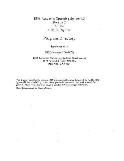 IBM AOS Release 2 Program Directory Sep88  IBM pc rt aos AOS_Release_2_Program_Directory_Sep88.pdf