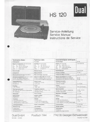 DUAL ve dual hs 120 service en de fr  . Rare and Ancient Equipment DUAL Audio HS 120 ve_dual_hs_120_service_en_de_fr.pdf
