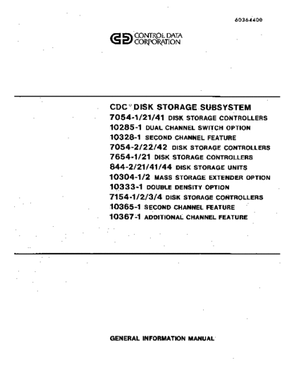 cdc 60364400G 7054 7152 Disk Storage Subsystem General Info Apr82  . Rare and Ancient Equipment cdc cyber peripheralCtlr 60364400G_7054_7152_Disk_Storage_Subsystem_General_Info_Apr82.pdf