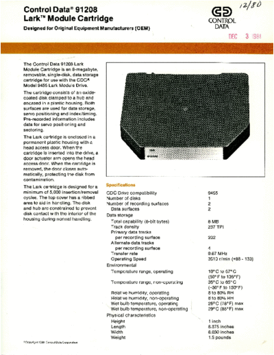cdc 91208 Lark Module Cartridge Brochure Dec80  . Rare and Ancient Equipment cdc discs brochures CDC_91208_Lark_Module_Cartridge_Brochure_Dec80.pdf