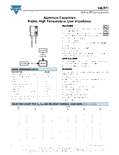 RADIAL Vishay [  thru-hole] 146 RTI Series  . Electronic Components Datasheets Passive components capacitors Vishay RADIAL Vishay [radial thru-hole] 146 RTI Series.pdf