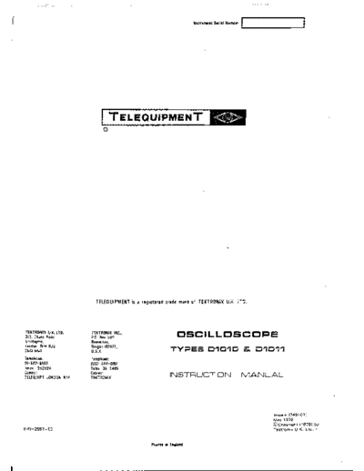Telequipment D1010 and D1011 Oscilloscope Service Manual-  D1010 D1011 Oscilloscope  . Rare and Ancient Equipment Telequipment Telequipment__D1010_and_D1011_Oscilloscope_Service_Manual-TELEQUIPMENT_D1010_D1011_Oscilloscope.pdf