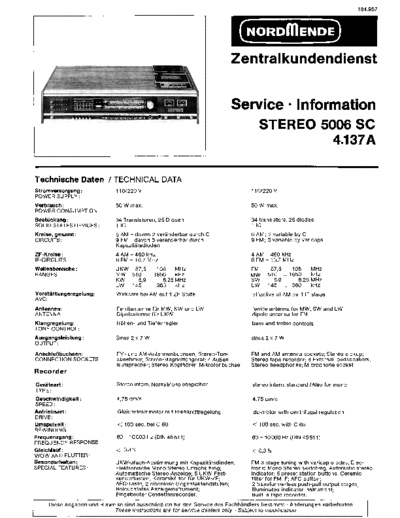 Nordmende stereo 5006 sc 4.137a sm  Nordmende Audio STEREO 5006 SC nordmende_stereo_5006_sc_4.137a_sm.pdf