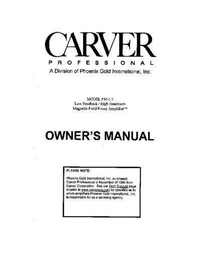 CARVER Carver PM 1.5 om  . Rare and Ancient Equipment CARVER PM-1.5 Carver_PM_1.5_om.pdf