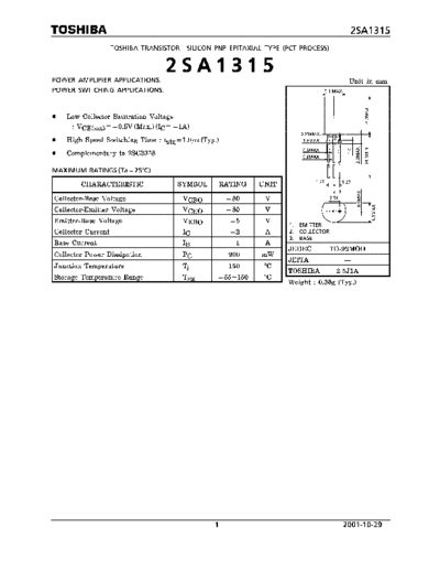 Toshiba 2sa1315  . Electronic Components Datasheets Active components Transistors Toshiba 2sa1315.pdf