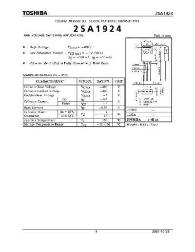 Toshiba 2sa1924  . Electronic Components Datasheets Active components Transistors Toshiba 2sa1924.pdf