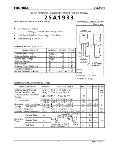 Toshiba 2sa1933  . Electronic Components Datasheets Active components Transistors Toshiba 2sa1933.pdf