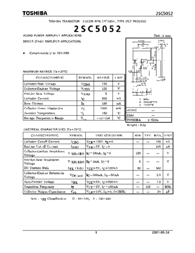 Toshiba 2sc5052  . Electronic Components Datasheets Active components Transistors Toshiba 2sc5052.pdf