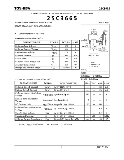 Toshiba 2sc3665  . Electronic Components Datasheets Active components Transistors Toshiba 2sc3665.pdf