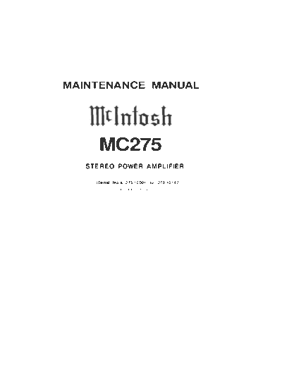 Mc INTOSH hfe mcintosh mc275 service info 10001-10147 en  . Rare and Ancient Equipment Mc INTOSH Audio MC275 hfe_mcintosh_mc275_service_info_10001-10147_en.pdf