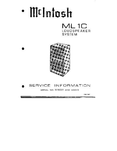 Mc INTOSH hfe mcintosh ml 1c service  . Rare and Ancient Equipment Mc INTOSH Audio ML 1C hfe_mcintosh_ml_1c_service.pdf