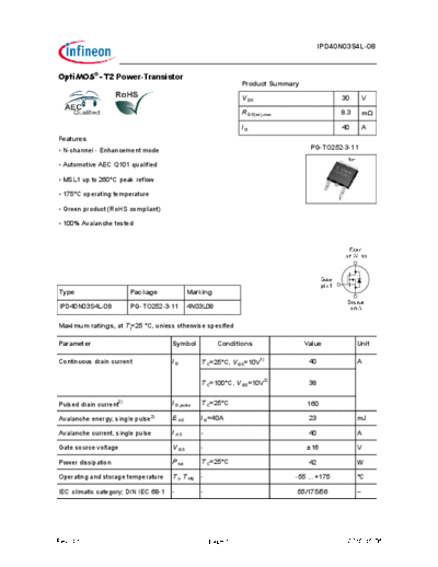 Infineon ipd40n03s4l-08 ds 1 1  . Electronic Components Datasheets Active components Transistors Infineon ipd40n03s4l-08_ds_1_1.pdf