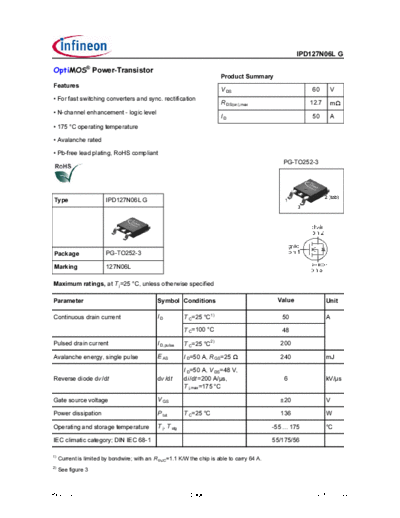 Infineon ipd127n06lg rev1.2  . Electronic Components Datasheets Active components Transistors Infineon ipd127n06lg_rev1.2.pdf