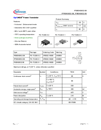 Infineon ipp80n06s2-08 ipb80n06s2-08 ipi80n06s2-08 green  . Electronic Components Datasheets Active components Transistors Infineon ipp80n06s2-08_ipb80n06s2-08_ipi80n06s2-08_green.pdf