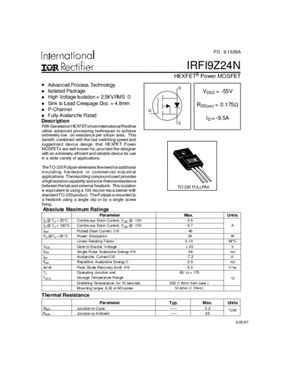 International Rectifier irfi9z24n  . Electronic Components Datasheets Active components Transistors International Rectifier irfi9z24n.pdf