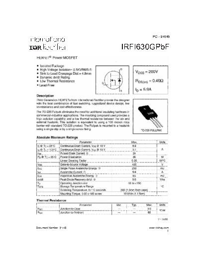 International Rectifier irfi630g  . Electronic Components Datasheets Active components Transistors International Rectifier irfi630g.pdf