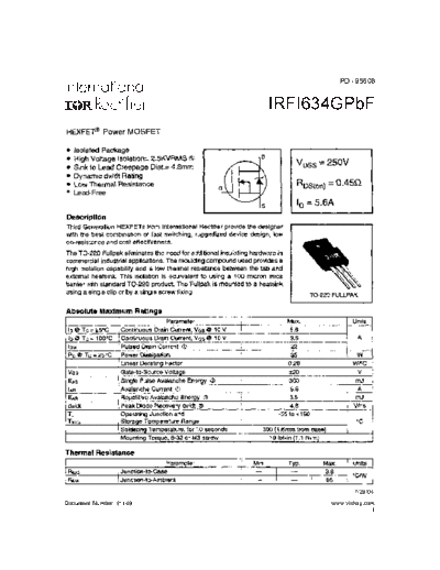 International Rectifier irfi634g  . Electronic Components Datasheets Active components Transistors International Rectifier irfi634g.pdf