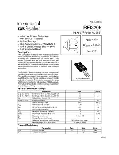 International Rectifier irfi3205  . Electronic Components Datasheets Active components Transistors International Rectifier irfi3205.pdf