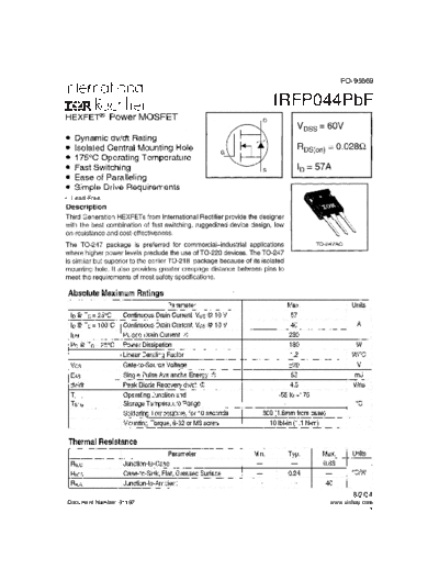 International Rectifier irfp044pbf  . Electronic Components Datasheets Active components Transistors International Rectifier irfp044pbf.pdf