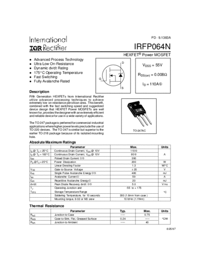International Rectifier irfp064n  . Electronic Components Datasheets Active components Transistors International Rectifier irfp064n.pdf