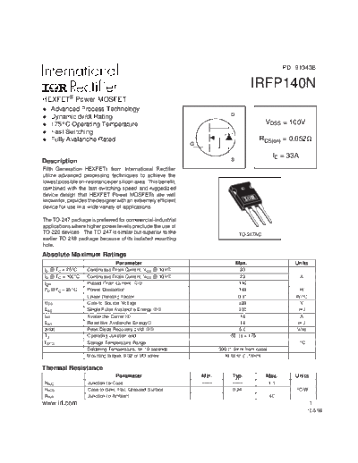 International Rectifier irfp140n  . Electronic Components Datasheets Active components Transistors International Rectifier irfp140n.pdf