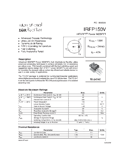 International Rectifier irfp150v  . Electronic Components Datasheets Active components Transistors International Rectifier irfp150v.pdf