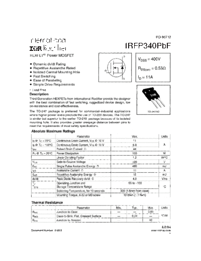International Rectifier irfp340pbf  . Electronic Components Datasheets Active components Transistors International Rectifier irfp340pbf.pdf