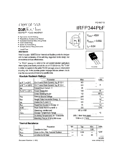 International Rectifier irfp344pbf  . Electronic Components Datasheets Active components Transistors International Rectifier irfp344pbf.pdf