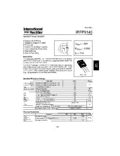 International Rectifier irfp9140  . Electronic Components Datasheets Active components Transistors International Rectifier irfp9140.pdf