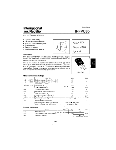 International Rectifier irfpc30  . Electronic Components Datasheets Active components Transistors International Rectifier irfpc30.pdf