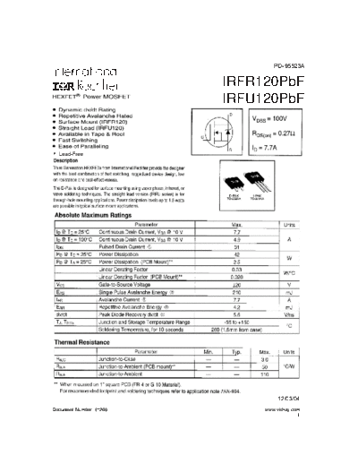 International Rectifier irfr120pbf irfu120pbf  . Electronic Components Datasheets Active components Transistors International Rectifier irfr120pbf_irfu120pbf.pdf