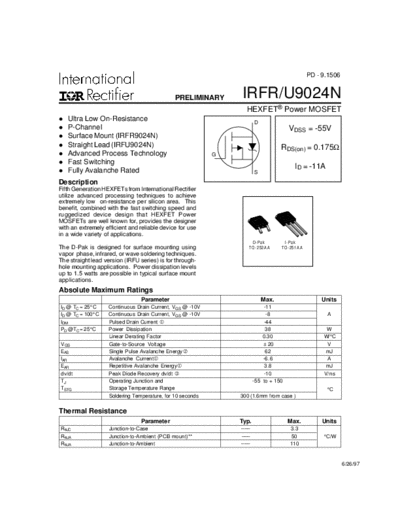International Rectifier irfr9024n  . Electronic Components Datasheets Active components Transistors International Rectifier irfr9024n.pdf