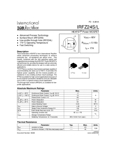 International Rectifier irfz24s-l  . Electronic Components Datasheets Active components Transistors International Rectifier irfz24s-l.pdf