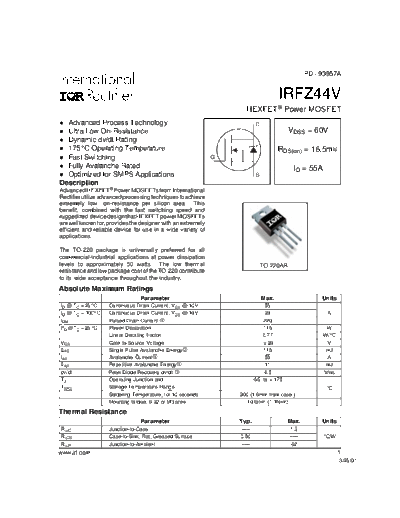 International Rectifier irfz44v  . Electronic Components Datasheets Active components Transistors International Rectifier irfz44v.pdf