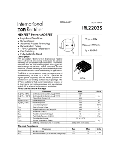 International Rectifier irl2203s  . Electronic Components Datasheets Active components Transistors International Rectifier irl2203s.pdf