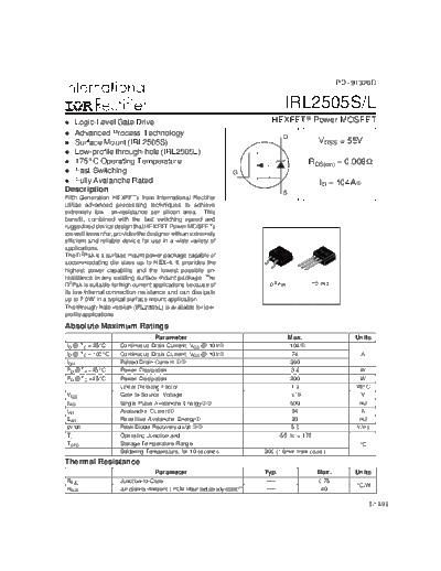 International Rectifier irl2505s  . Electronic Components Datasheets Active components Transistors International Rectifier irl2505s.pdf