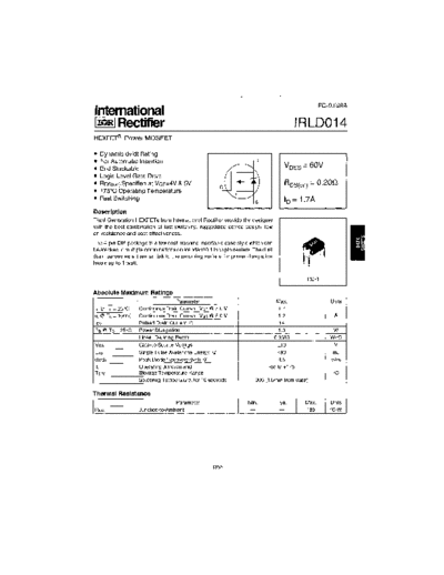 International Rectifier irld014  . Electronic Components Datasheets Active components Transistors International Rectifier irld014.pdf