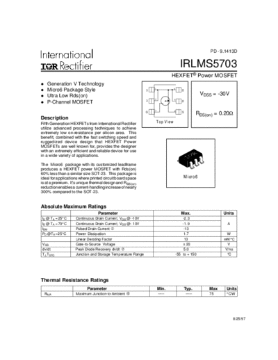 International Rectifier irlms5703  . Electronic Components Datasheets Active components Transistors International Rectifier irlms5703.pdf